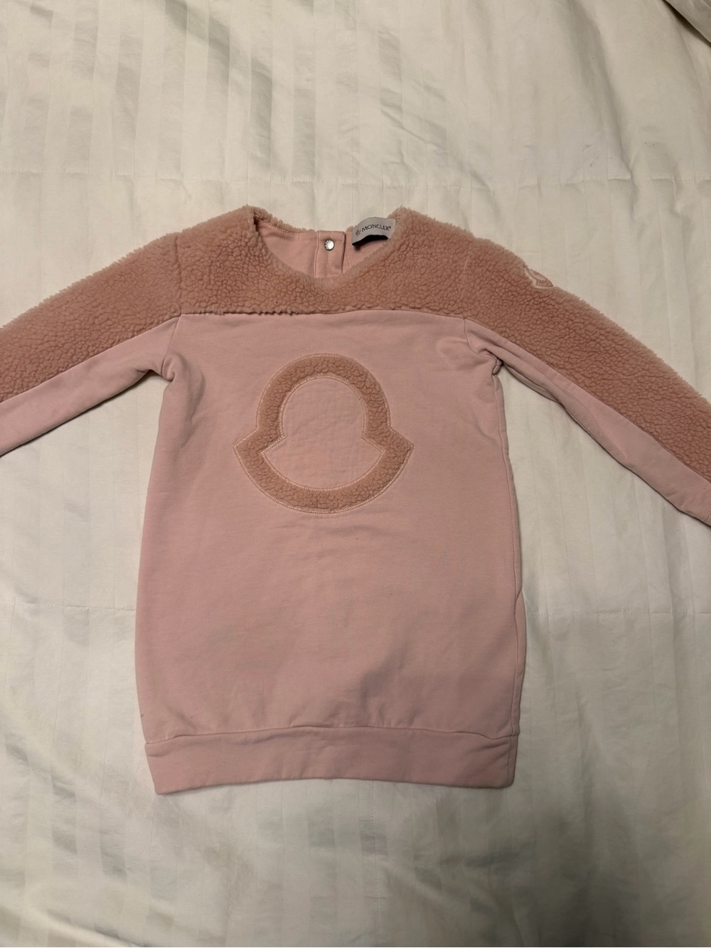 Moncler Pink Sherpa-Trim Logo Crew Sweater
